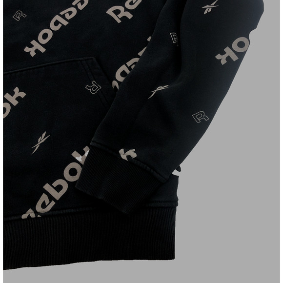 Reebok Men’s Hoodie Small All Over Print Black Streetwear Reecycled Sweatshirt - Picture 8 of 12